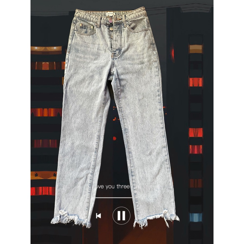 Superdown jeans Size 25 Light Wash High Waisted Straight Leg Button Fly Raw Hem